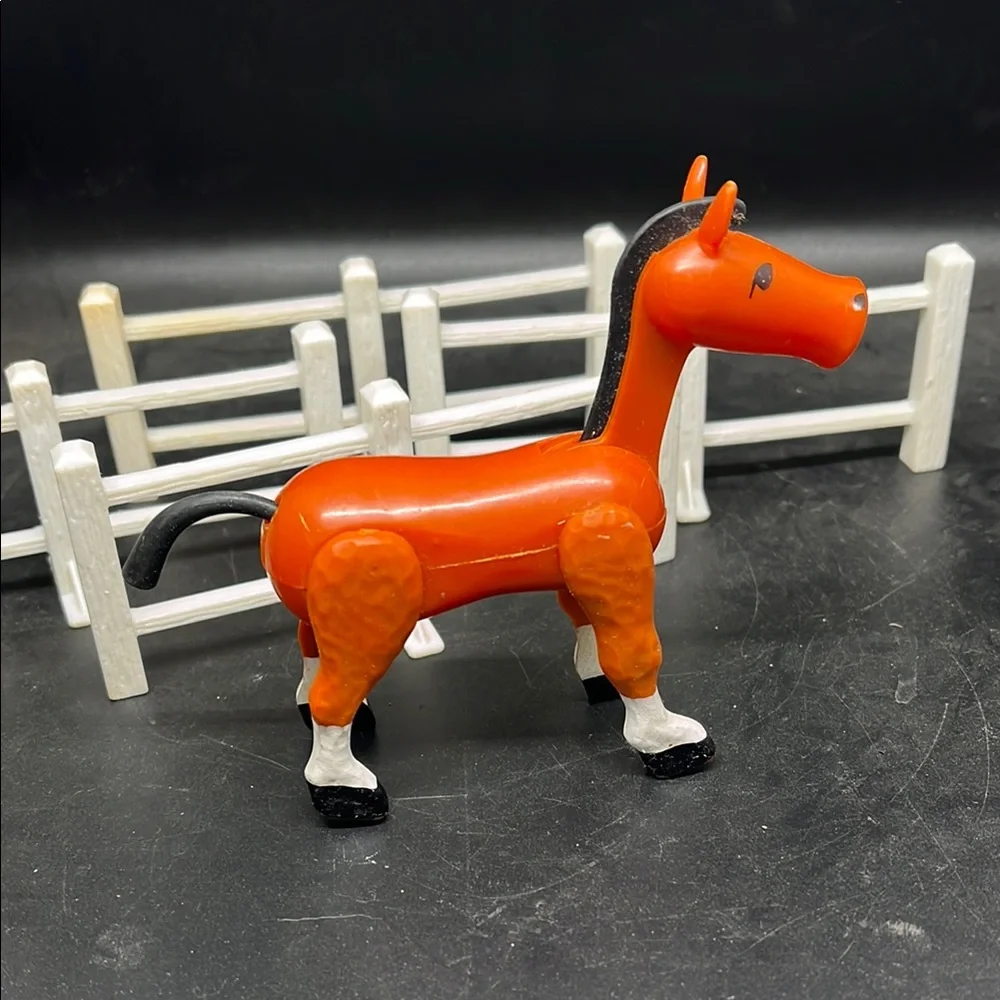 Vintage Fisher Price Orange Horse and White Fence